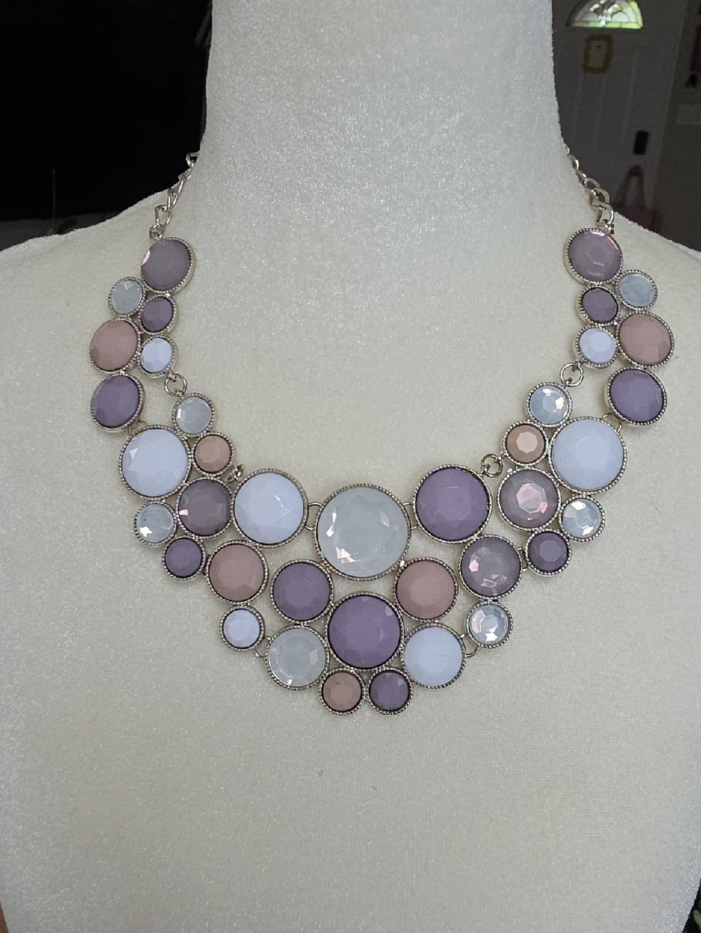 Pastel Lavender and Blush Cluster Bib Necklace - Women Jewelry